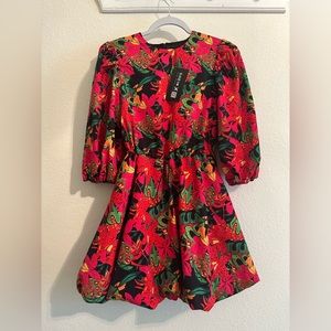 Red/magenta puffy floral dress